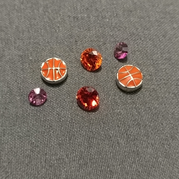6pc Origami Owl Basketball Charms with Orange & Pink Crystals Sports Set - Picture 1 of 10